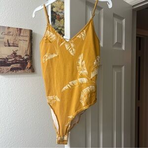 Mustard yellow gold tropical palm leaves pattern tank cami bodysuit